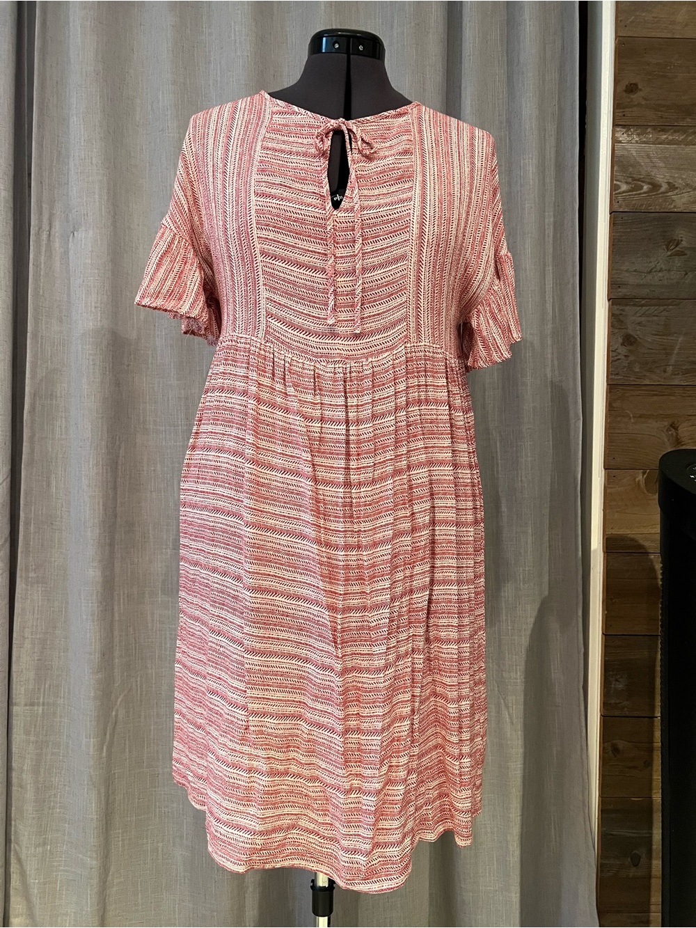 Good Luck Gem Red Striped Midi Dress with Keyhole Tie
